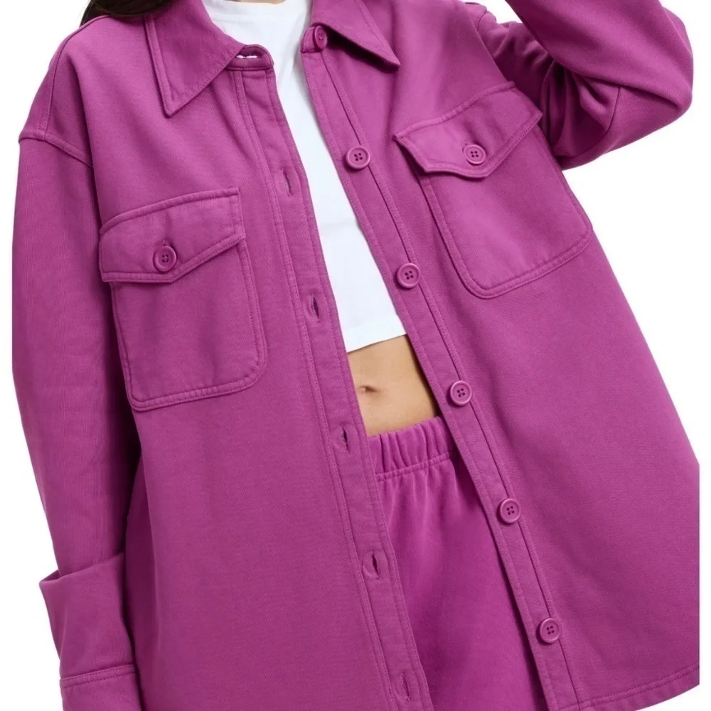 NWT Good American Fleece Shirt Jacket "pop thistle" Size 1/2 (S/M) - Picture 8 of 8